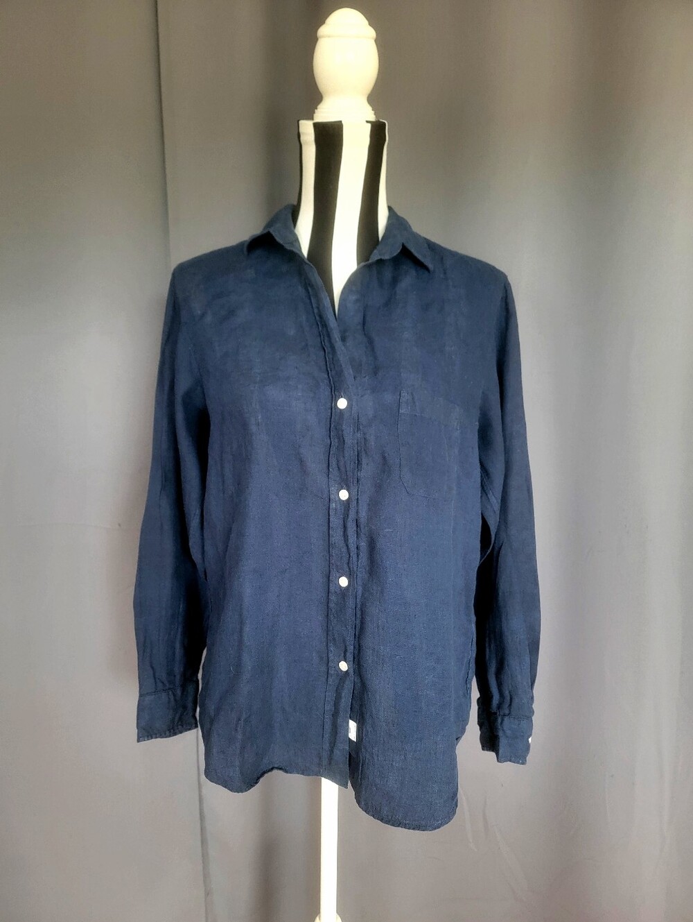 Grayson The Hero Classic Button Down Navy Linen Shirt Size 2
